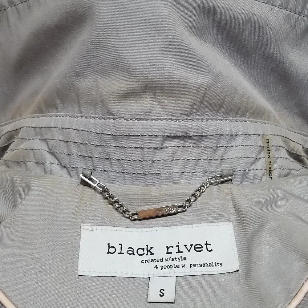 BLACK Rivet Dove Gray Belted Layered  Puff Shoulder Trench Coat Over Coat Small